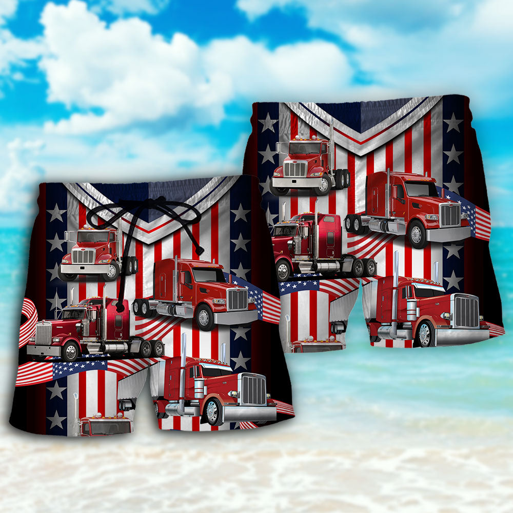 USA Flag Truck Driver Patriotic Beach Shorts For Coastal Adventures And Relaxed Summer Wear