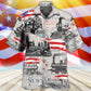 Retro Train Independence Day US Flag Hawaiian Shirt For Vacation Days And Relaxed Coastal Outings