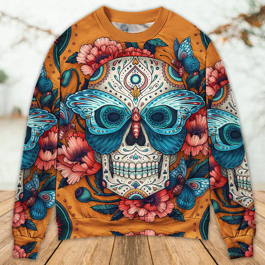 Skull And Butterfly Abstract Vintage Sweater For Bold Streetwear Travel And Relaxed Everyday Styling