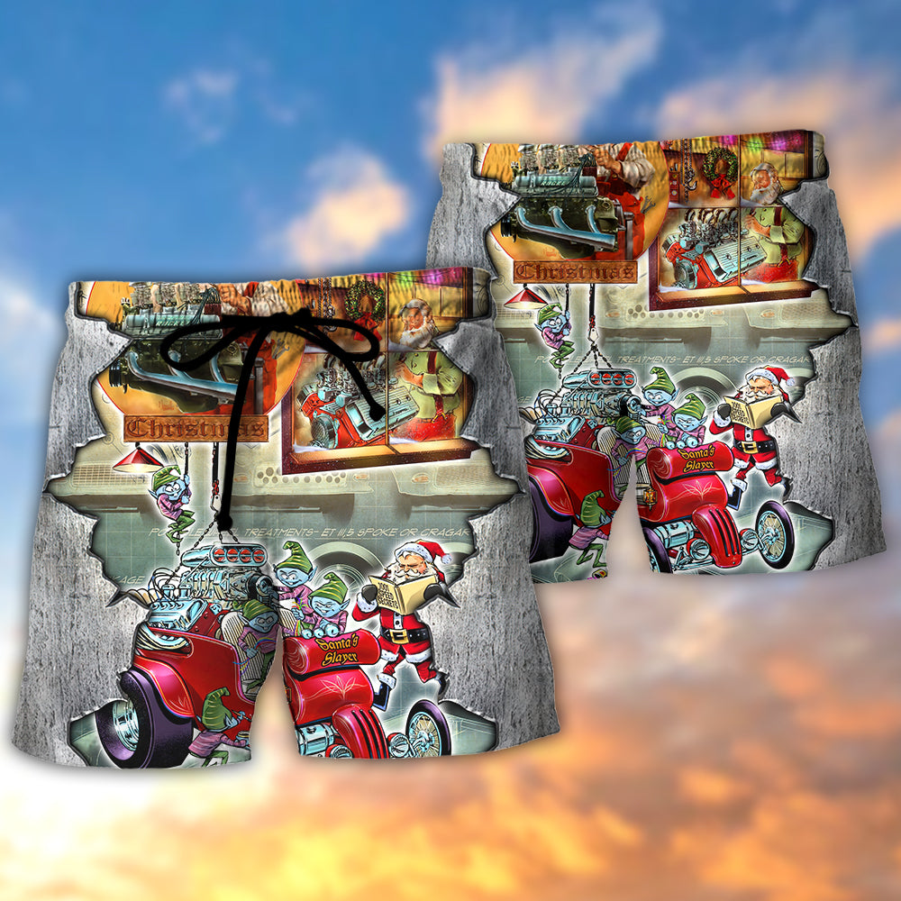 Christmas Classic Hot Rod Beach Shorts Pattern Detail For Seaside Leisure And Everyday Comfort