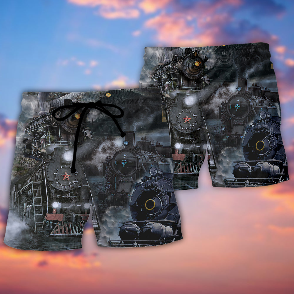 Train Beach Shorts Pattern Detail For Summer Travel And Relaxed Casual Wear