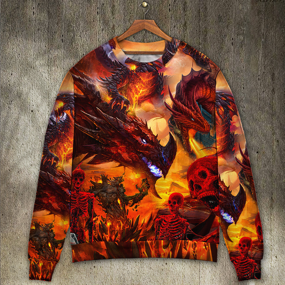 Red Dragon Skull Fire Fantasy Sweater For Art Lovers Holidays Parties And Comfortable Wear