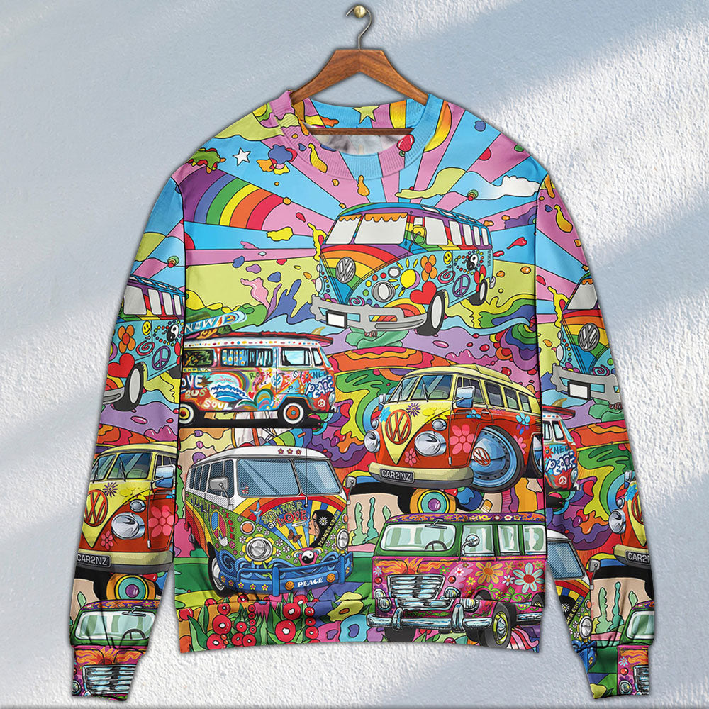Hippie Van Colorful Peace Sweater For Festival Adventures Vacations And Relaxed Daily Styling