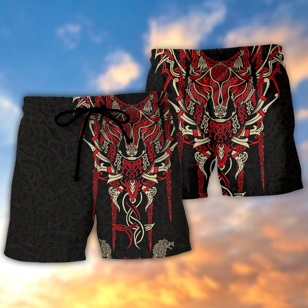 Viking Wolf Norse Celtic Beach Shorts Pattern Detail For Relaxed Warm Weather Outfits
