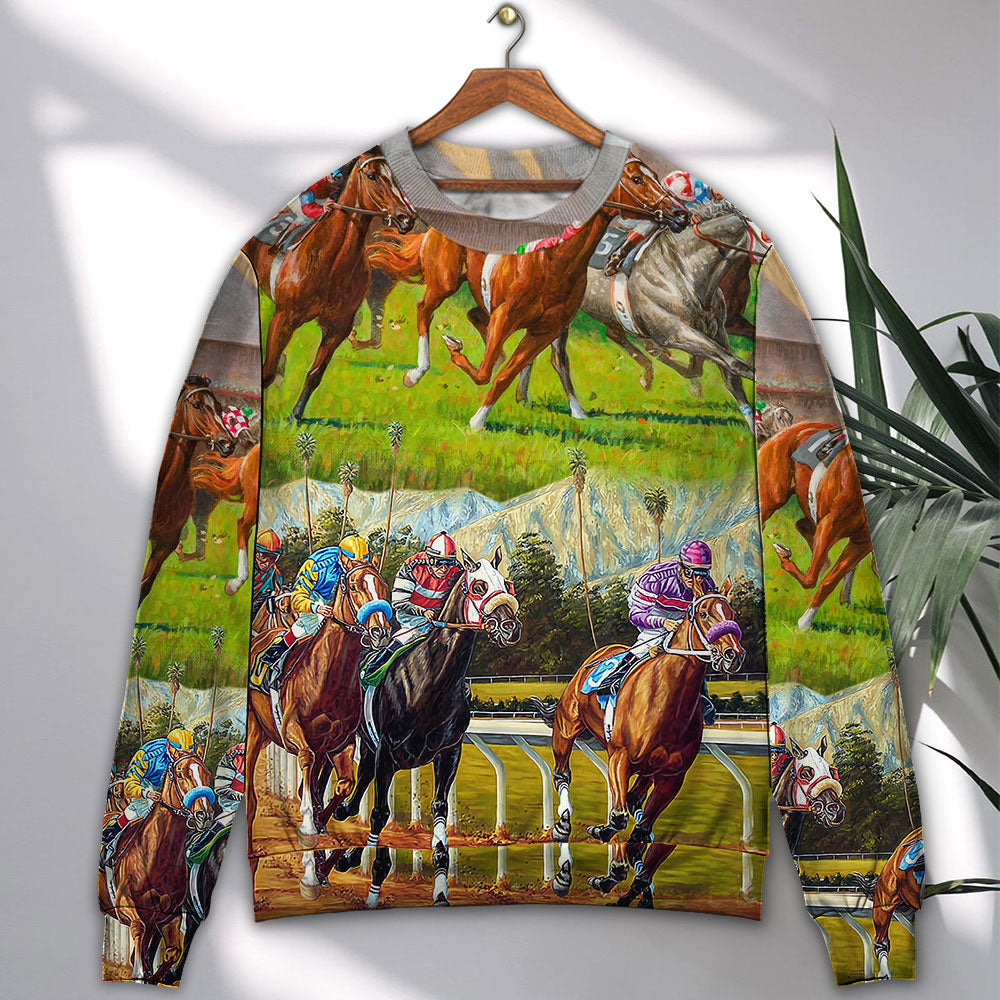 Horse Racing Forward Motion Sweater For Distinctive Animal Artwork Holidays And Thoughtful Gifts