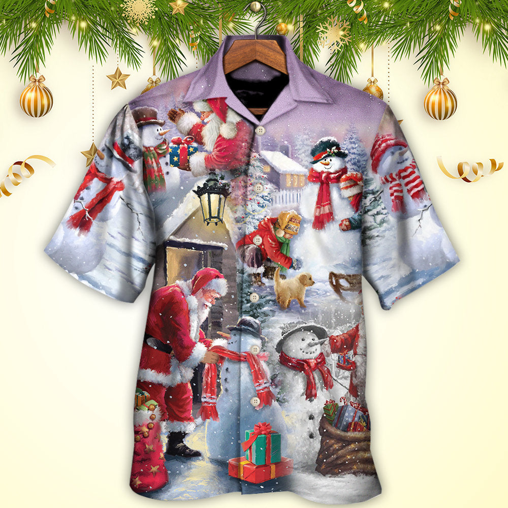 Snowman Christmas Buil Gift Hawaiian Shirt Design View For Casual Summer Styling
