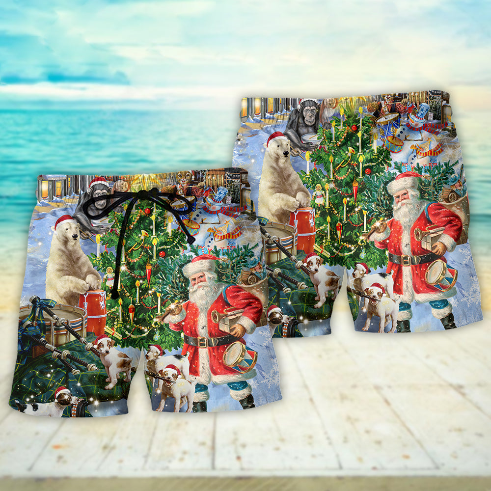Christmas Animal Drum Celebration Beach Shorts For Resort Travel And Thoughtful Summer Gifting