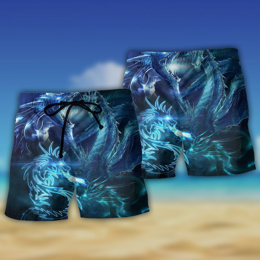 Neon Dragon Fantasy Light Beach Shorts Graphic Detail For Resort Trips And Casual Outings