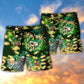Green Irish Skull Beer Beach Shorts Pattern Detail For Outdoor Activities And Comfortable Daily Use