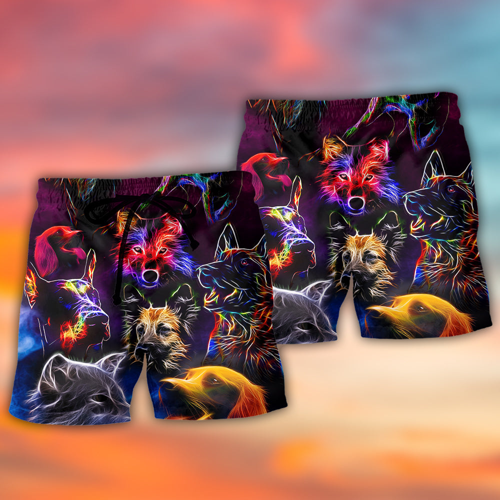 Neon Lightning Dog Beach Shorts Pattern Detail For Sunny Day Activities And Travel Ready Comfort