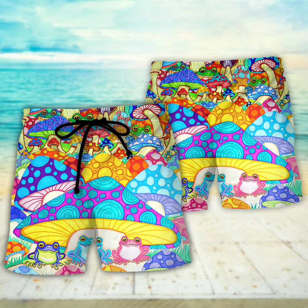 Hippie Frog Mushroom Colorful Peace Beach Shorts For Tropical Getaways And Weekend Adventures