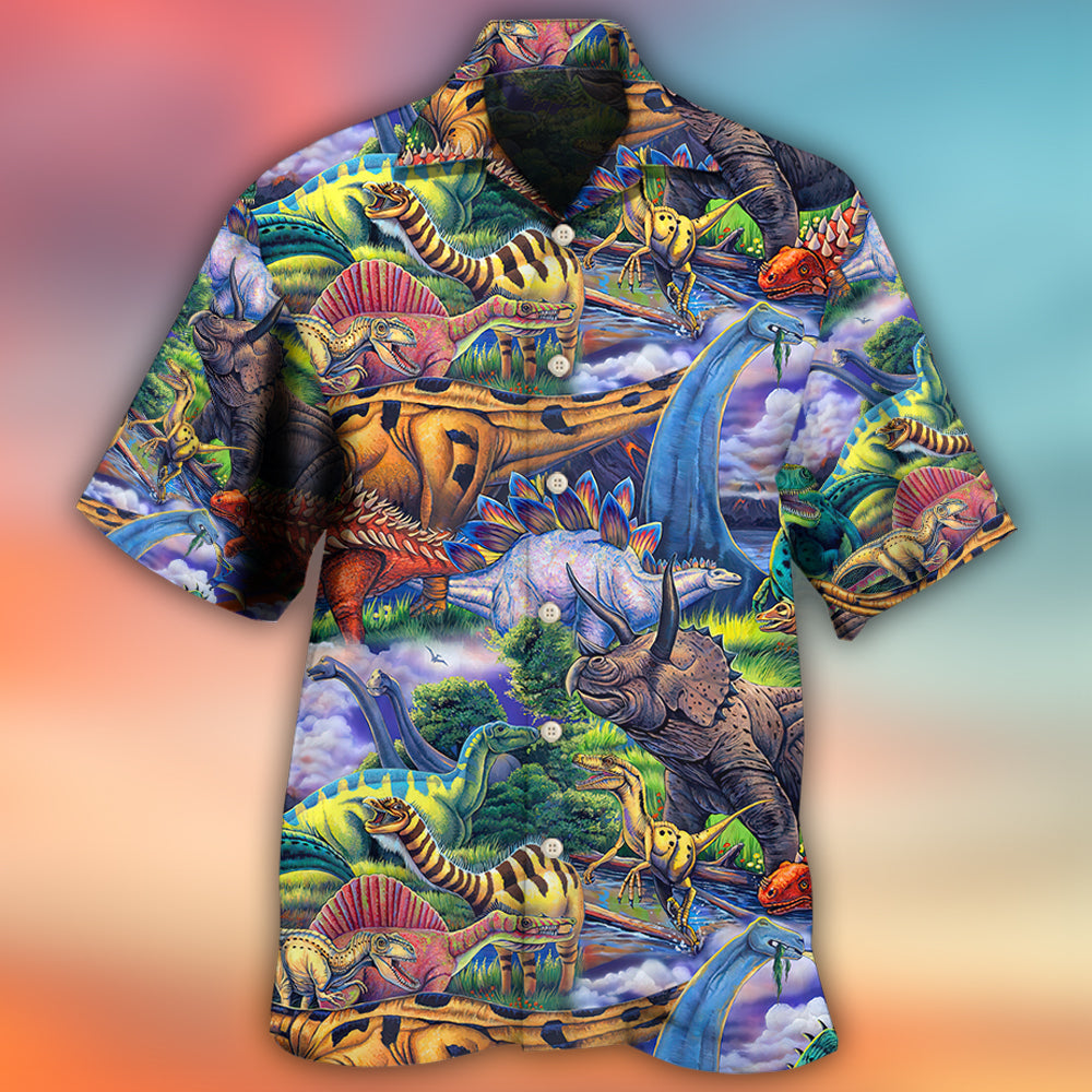 Creative Colorful Dinosaur Hawaiian Shirt Resort Outfit View For Outdoor Gatherings