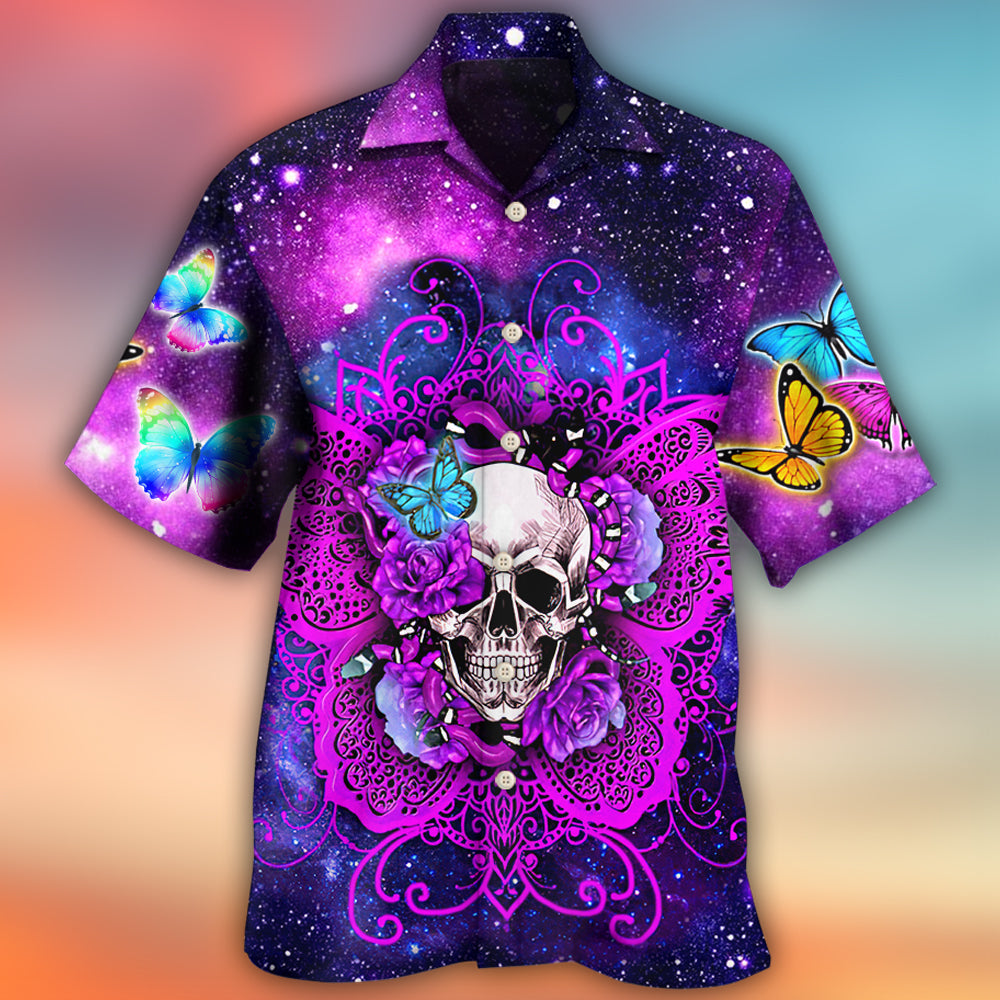 Floral Skull Butterfly Snake Lighting Hawaiian Shirt Pattern Detail For Vacation Travel And Daily Wear