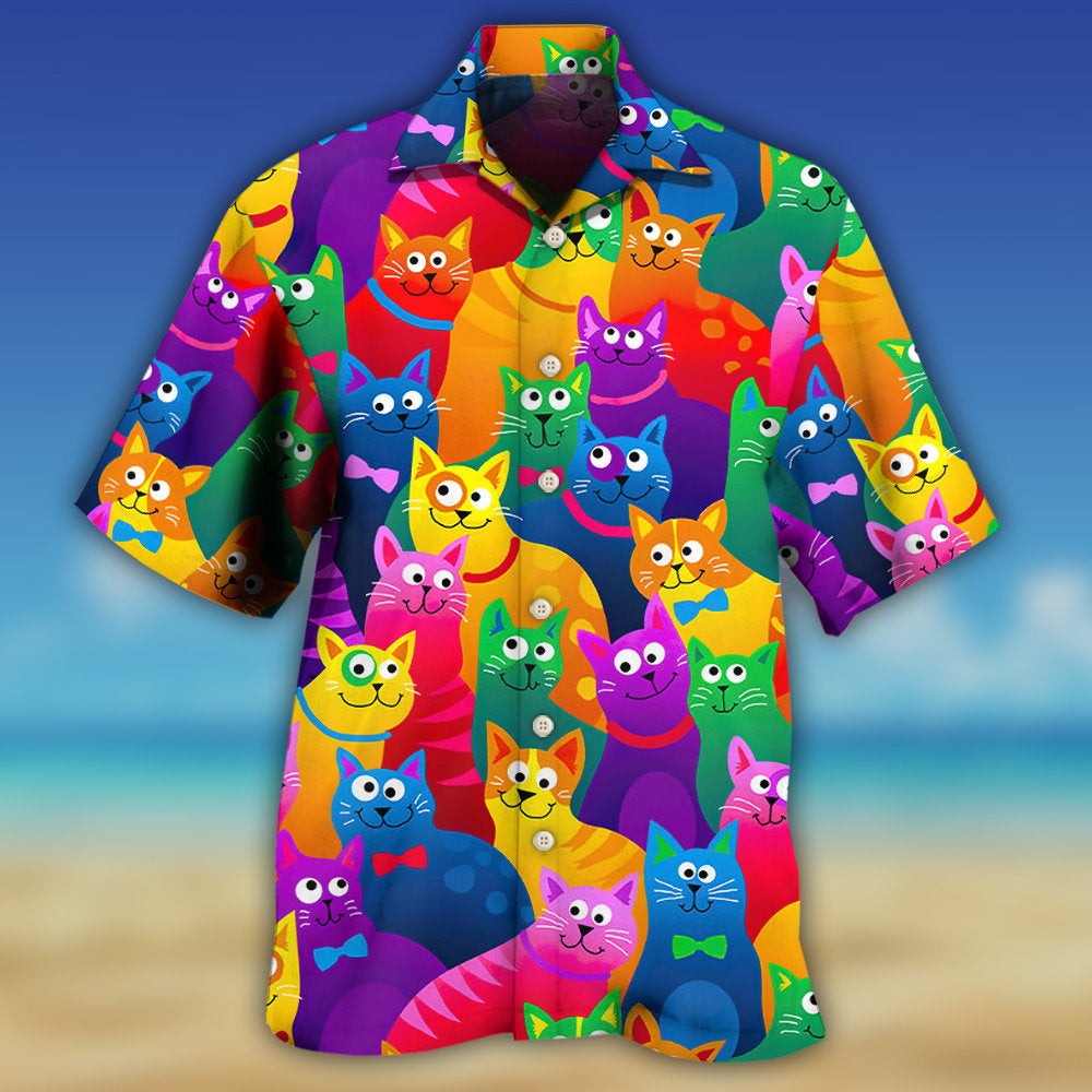 Colorful Funny Cat Hawaiian Shirt Creative Print View For Summer Travel