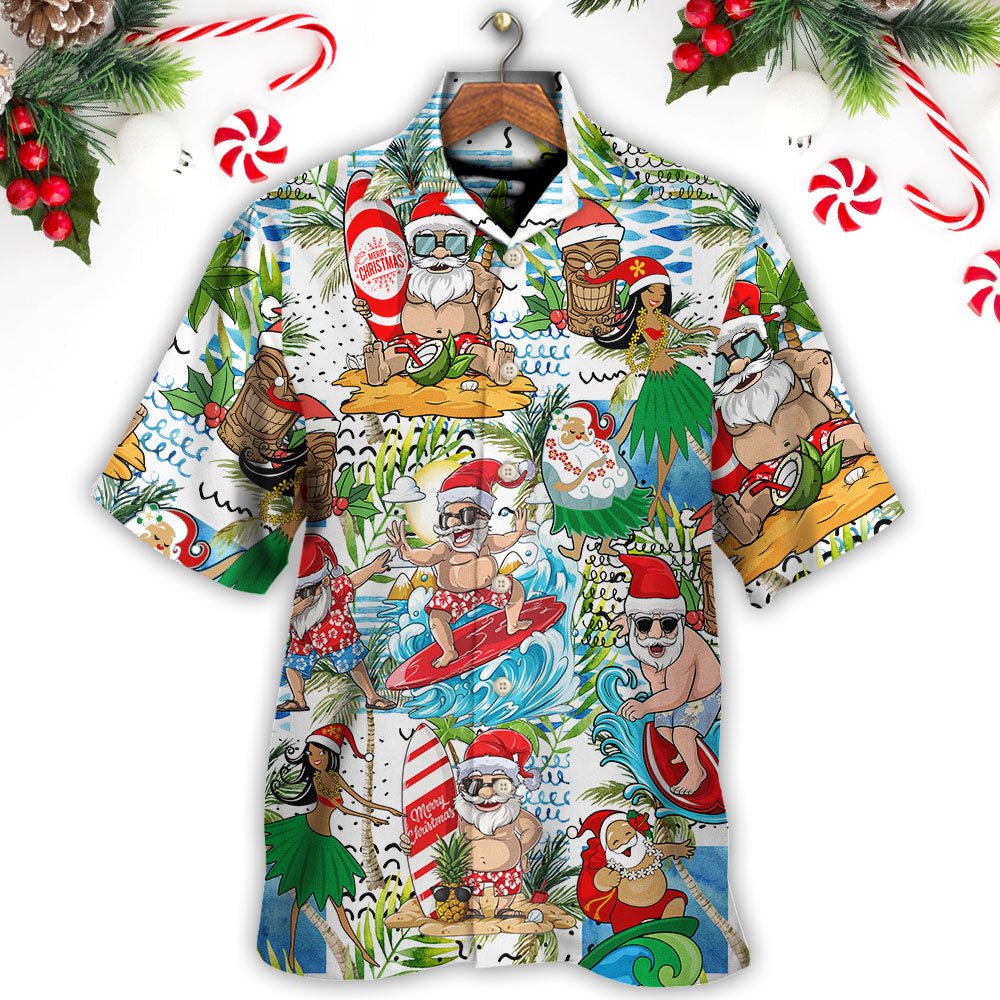 Island Christmas Santa Beach Hawaiian Shirt Print Closeup For Warm Weather Events