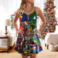 Vintage Train Merry Christmas Vibe – Women's Summer Sleeveless V-Neck Camisole Dress