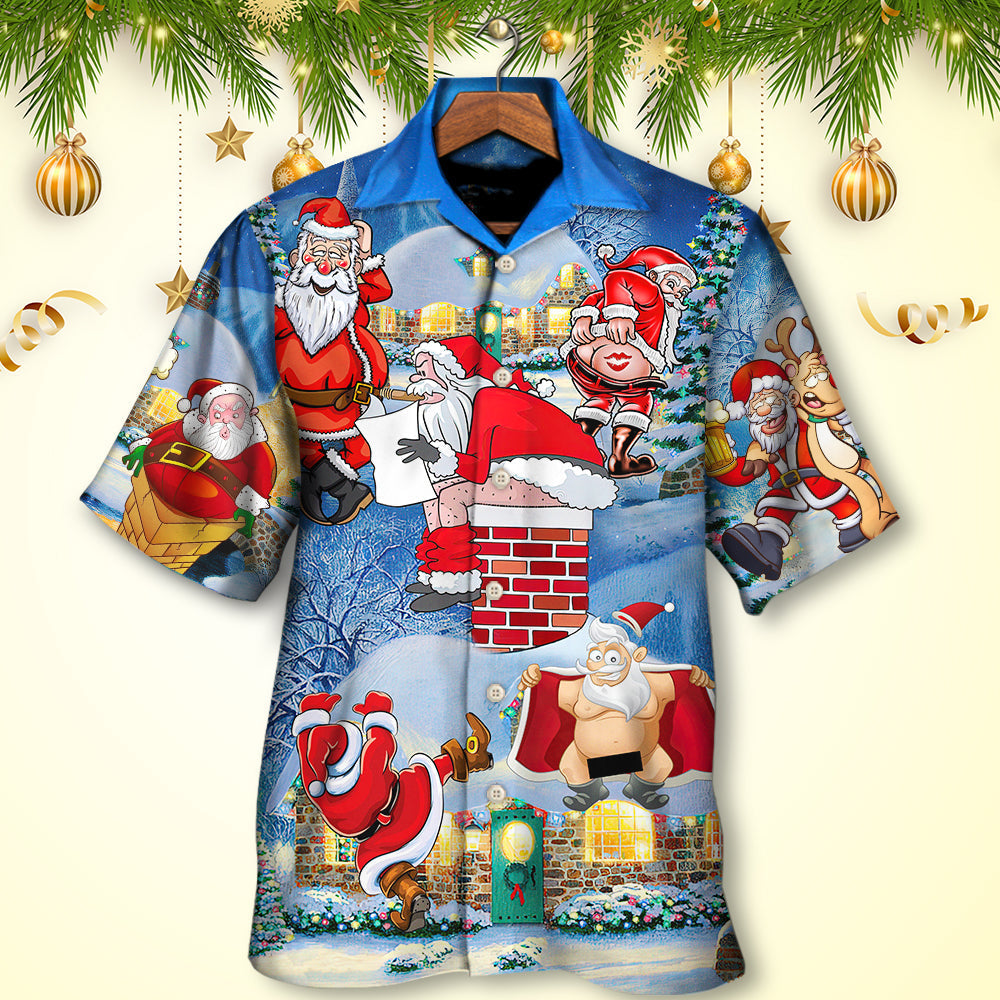 Christmas Santa Hawaiian Shirt Pattern Detail For Outdoor Gatherings