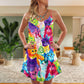 Colorful Cute Kitten Happy Life V-Neck Sleeveless Cami Dress For Summer Events And Comfortable Everyday Style