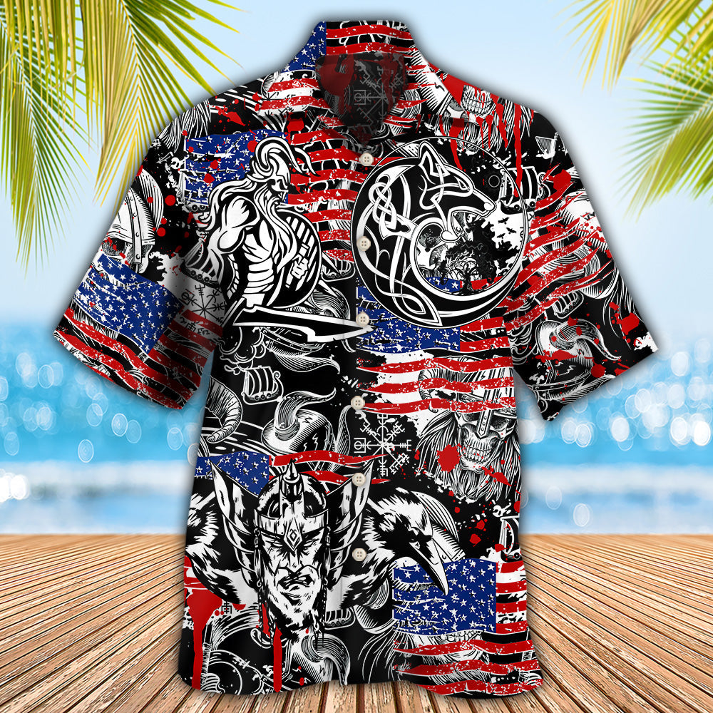 Patriotic Wolf Norse Warrior Independence Hawaiian Shirt For Poolside Relaxation And Sunny Getaways