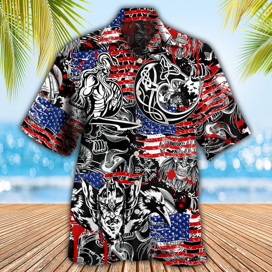 Patriotic Wolf Norse Warrior Independence Hawaiian Shirt For Poolside Relaxation And Sunny Getaways