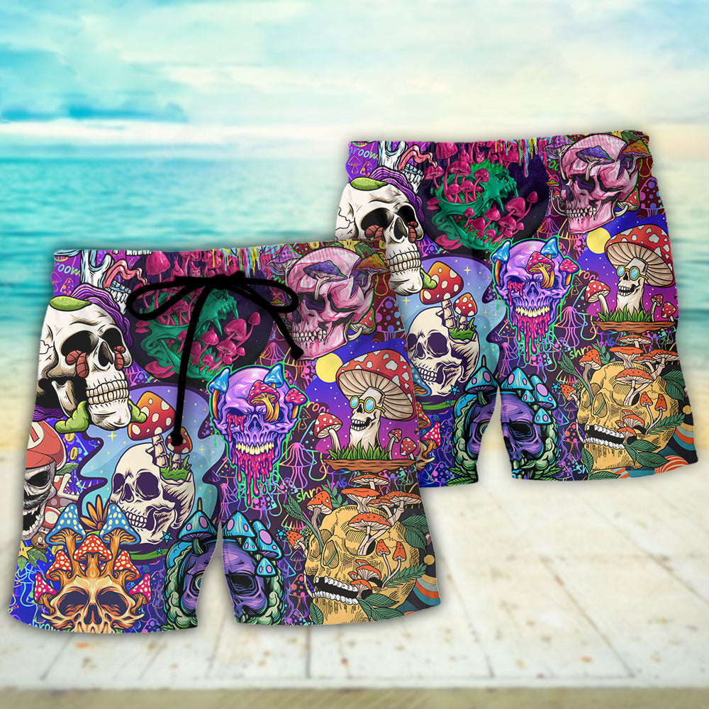 Hippie Mushroom Skull Colorful Beach Shorts For Sunny Holidays And Comfortable Daily Styling