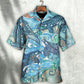 Shark Jumping Ocean Stained Glass Hawaiian Shirt For Vacation Days And Relaxed Coastal Outings