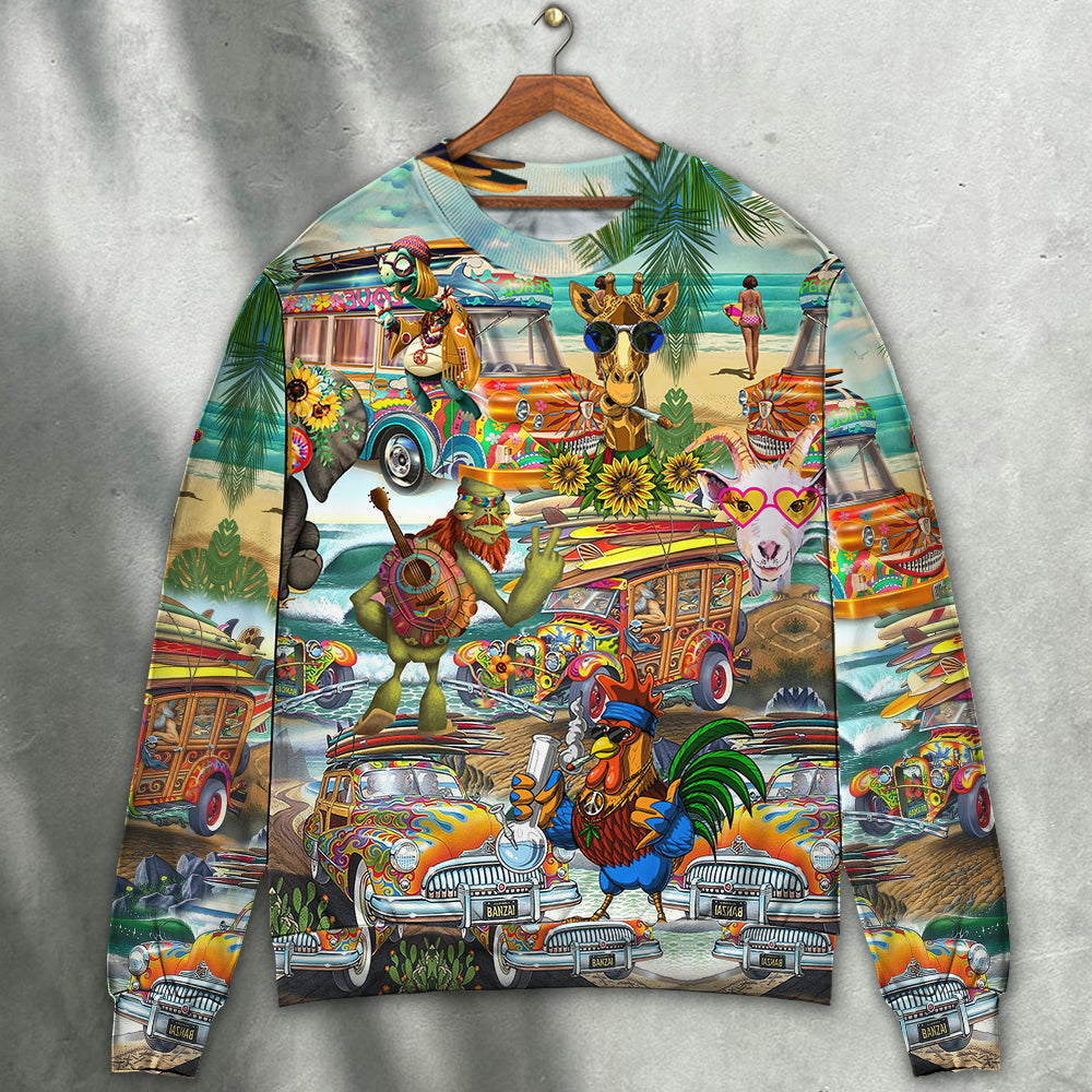 Hippie Funny Animals Joyful Companions Sweater For Boho Festivals Weekend Trips And Relaxed Casual Styling