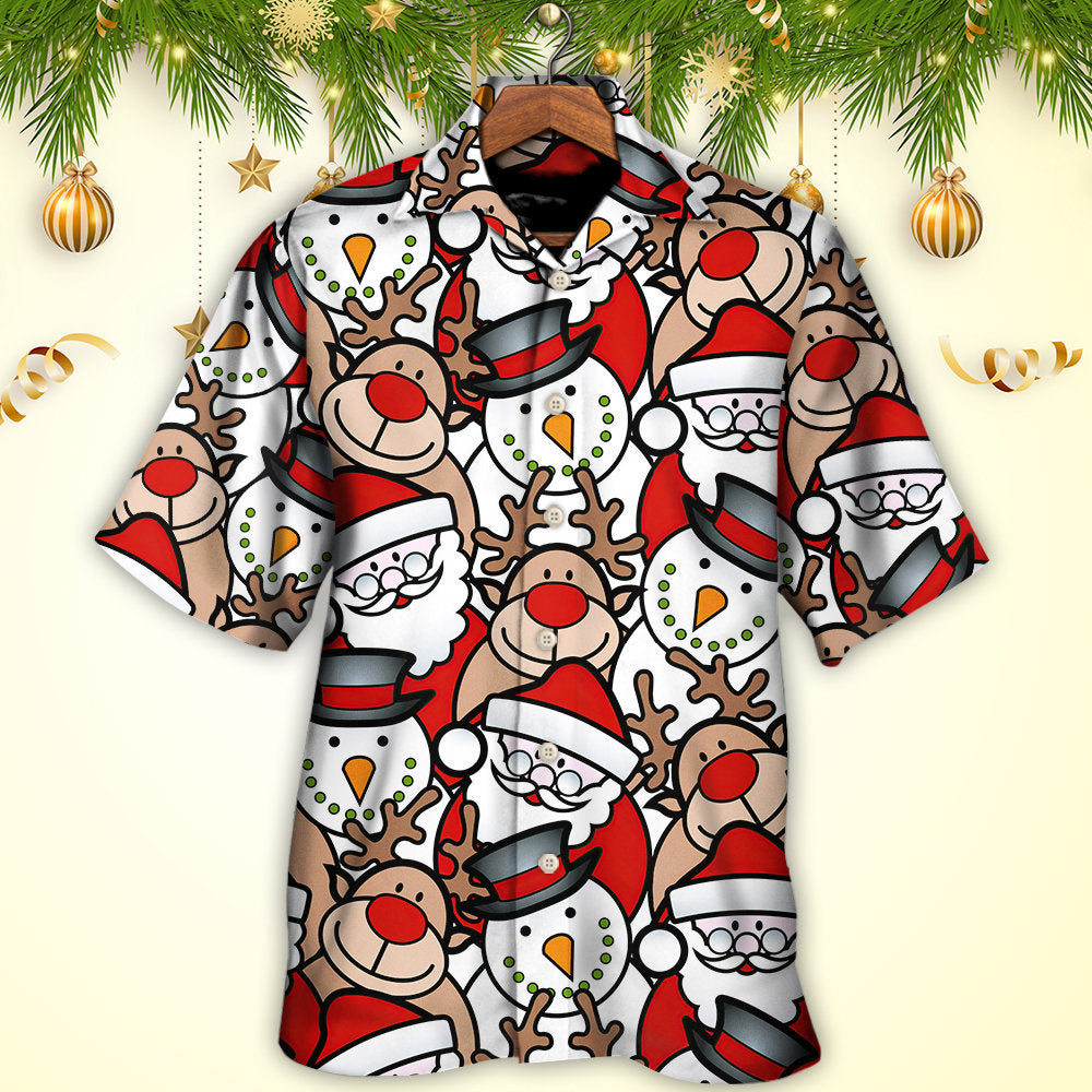 Funny Christmas Cutie Santa Reindeer Hawaiian Shirt Pattern Detail For Vacation Travel And Daily Wear