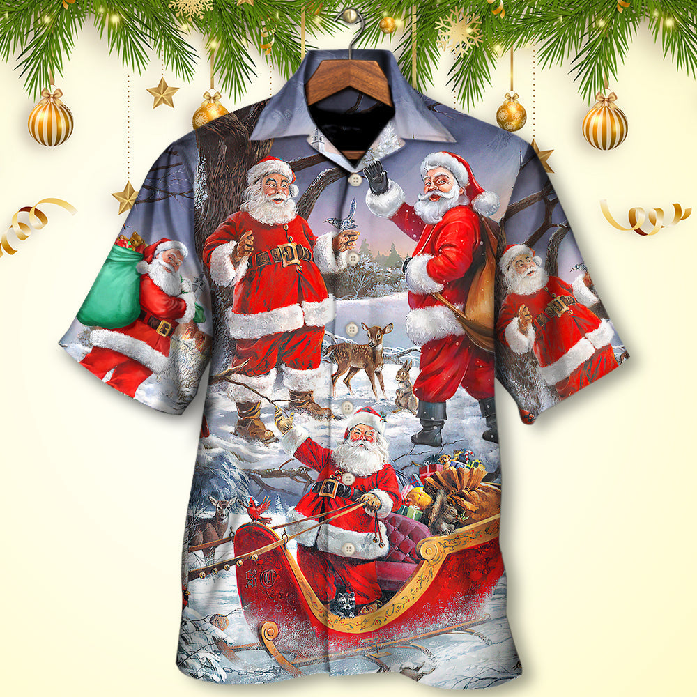 Funny Festive Happy Christmas Hawaiian Shirt Design View For Resort Travel And Thoughtful Gifting