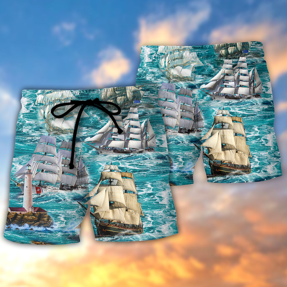Sailing Clouds And Sea Dream Beach Shorts Pattern View For Coastal Holidays And Casual Activities