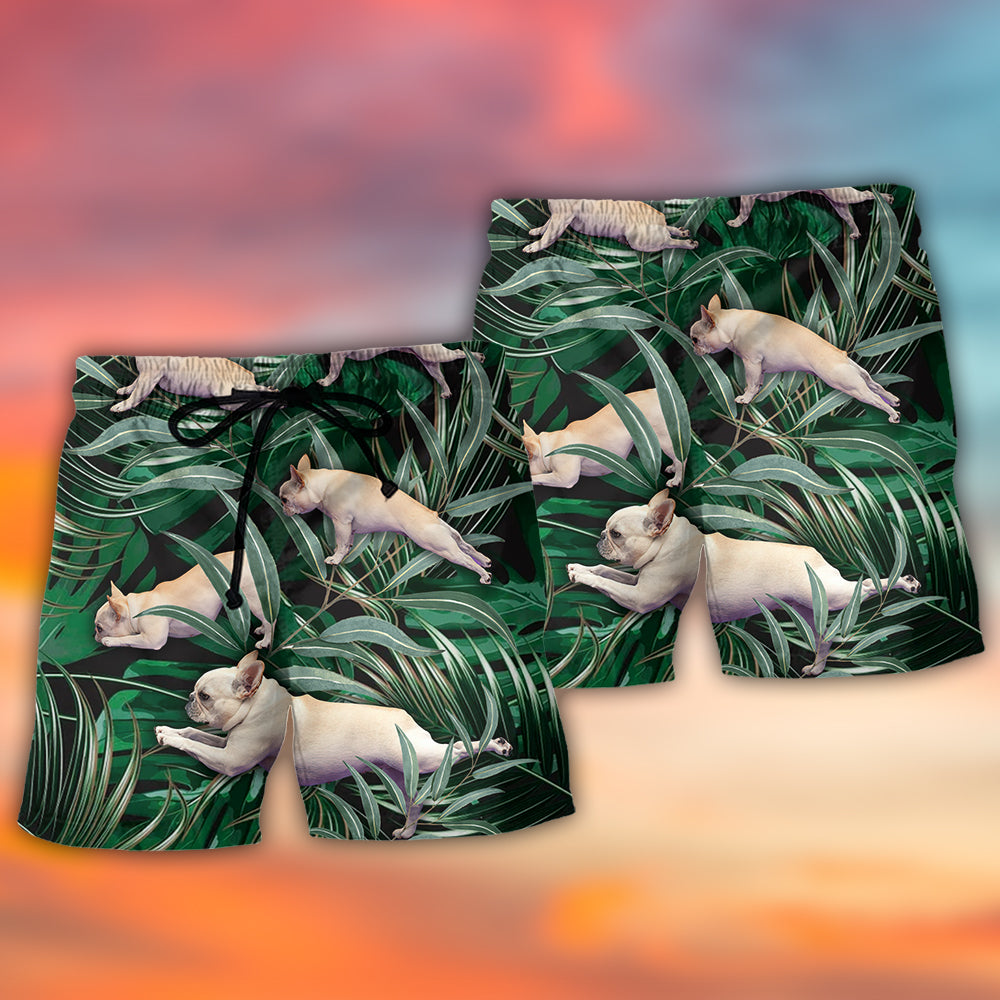 Bulldog Yoga Pose Tropical Beach Shorts For Beach Trips And Relaxed Vacation Styling