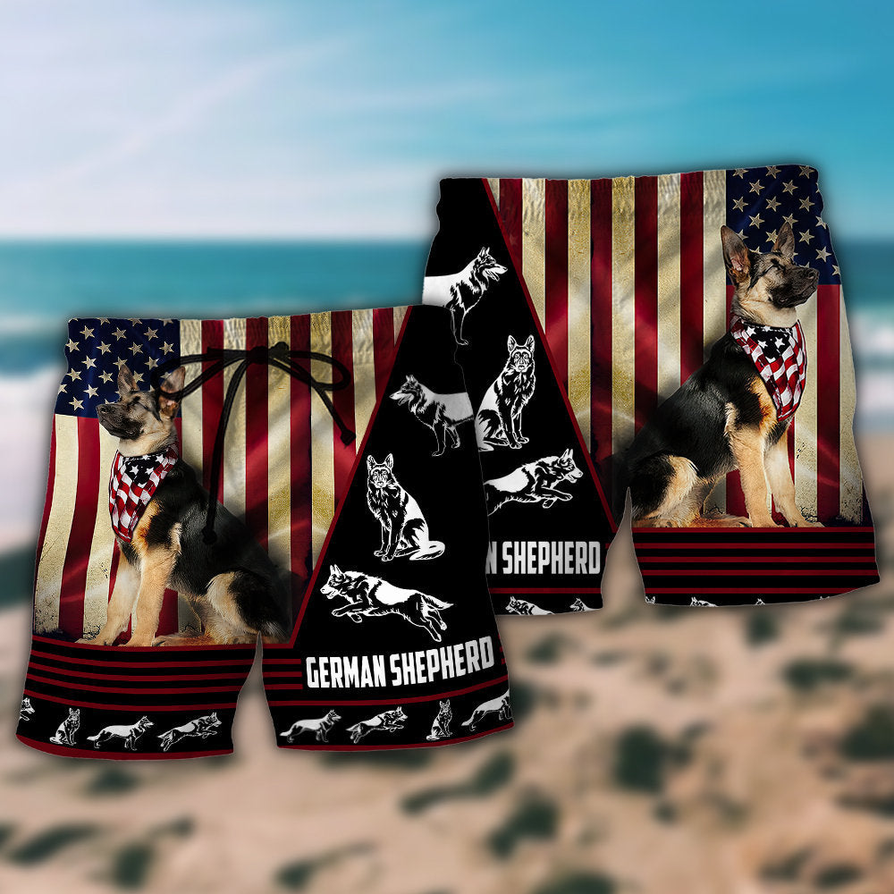 German Shepherd USA Flag Beach Shorts Design View For Summer Events And Coastal Getaways