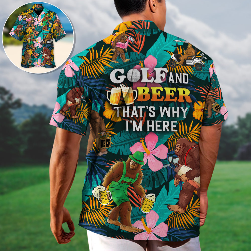 Tropical Funny Golf Bigfoot Beer Hawaiian Shirt For Sports Fans, Summer Outings, And Relaxed Vacation Wear