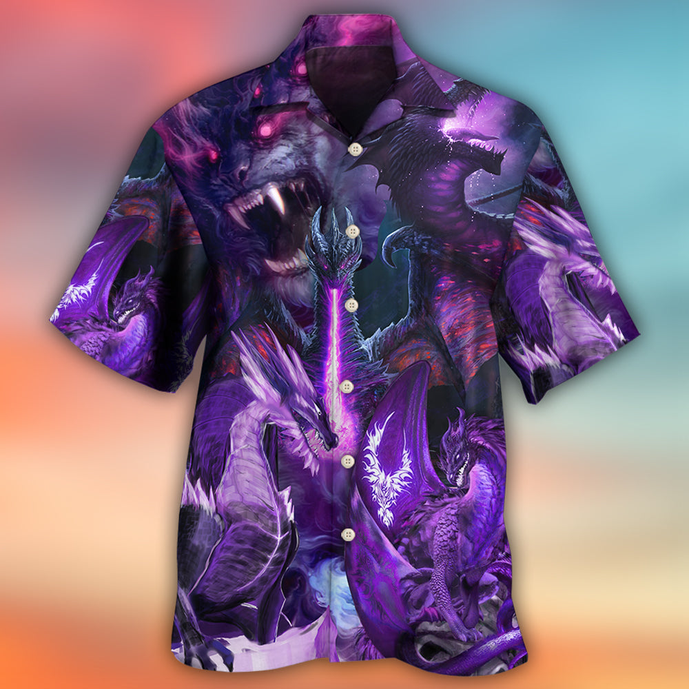 Dark Fantasy Purple Dragon Lightning Hawaiian Shirt Creative Print View For Resort Wear