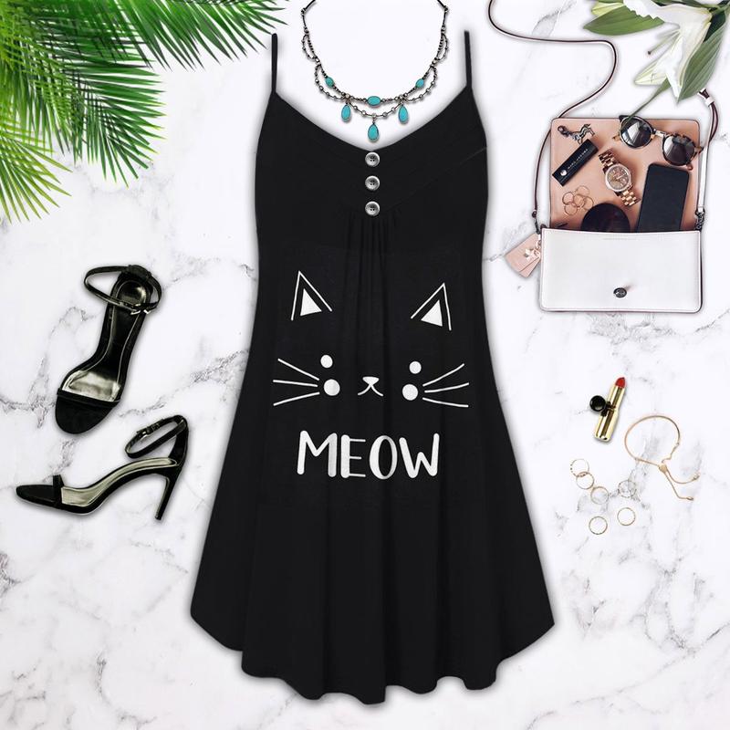 Artistic Cats Love V-Neck Sleeveless Cami Dress For Sunny Getaways And Thoughtful Gifting