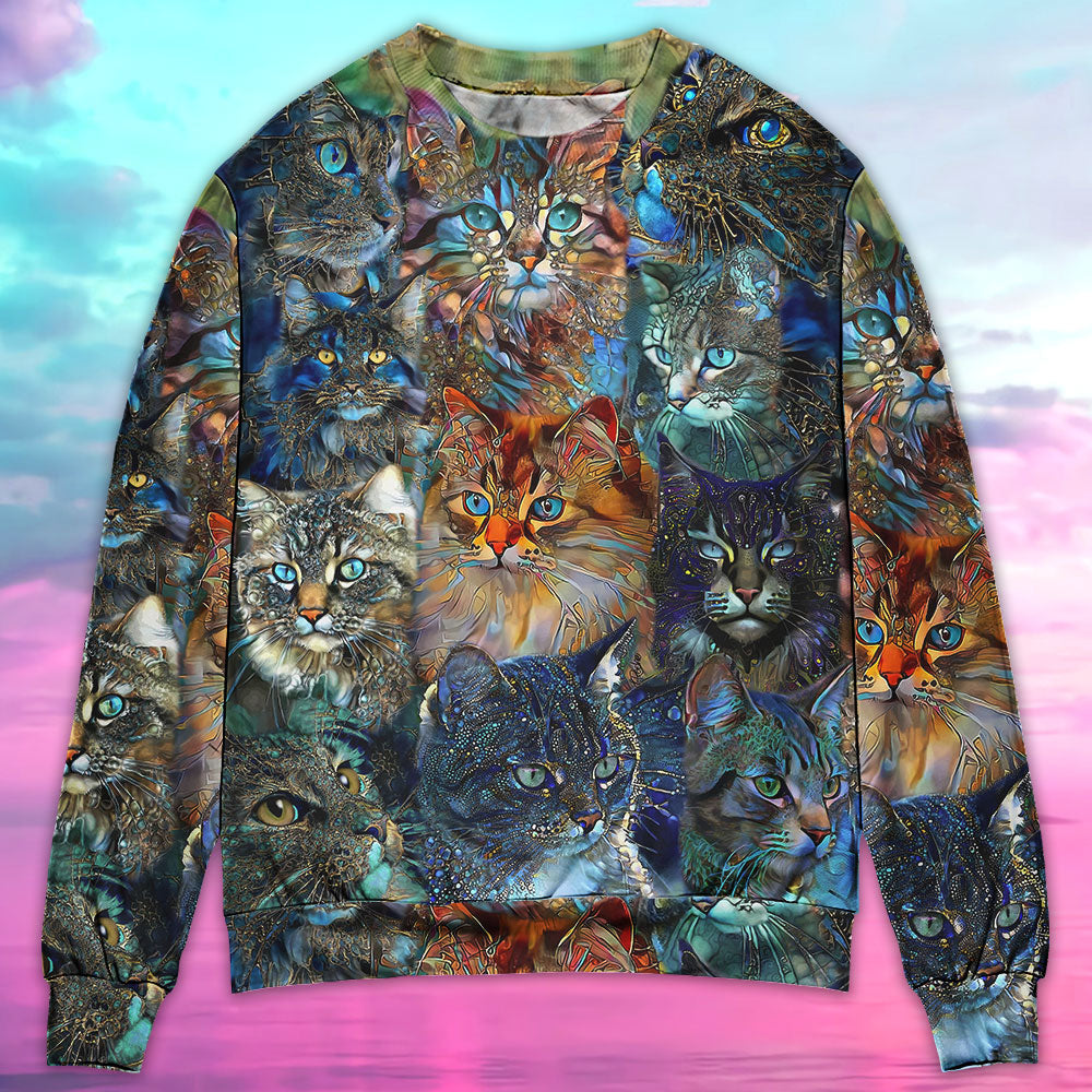 Colorful Cat Glass Sweater For Animal Inspired Style Events And Comfortable Daily Wear