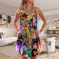 Rocker Cat Lovely Style V-Neck Sleeveless Cami Dress For Festivals Travel And Relaxed Casual Summer Wear