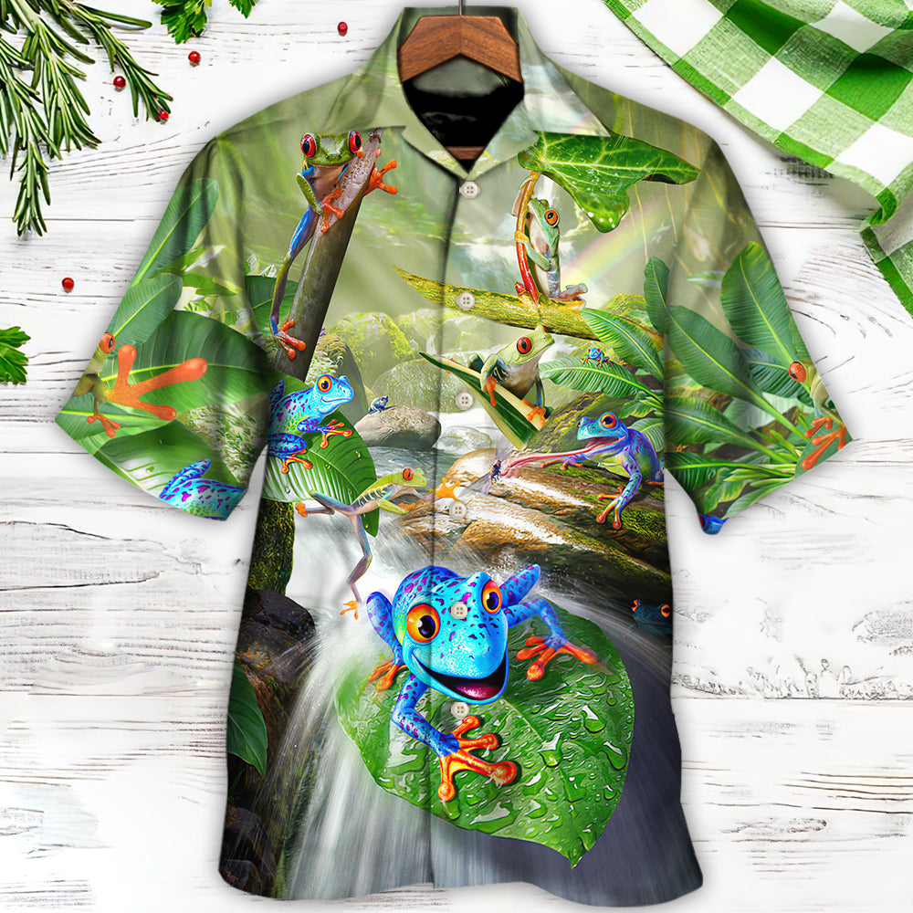 Frog Journey Begins Single Hop Hawaiian Shirt All Over Print Detail For Summer Travel