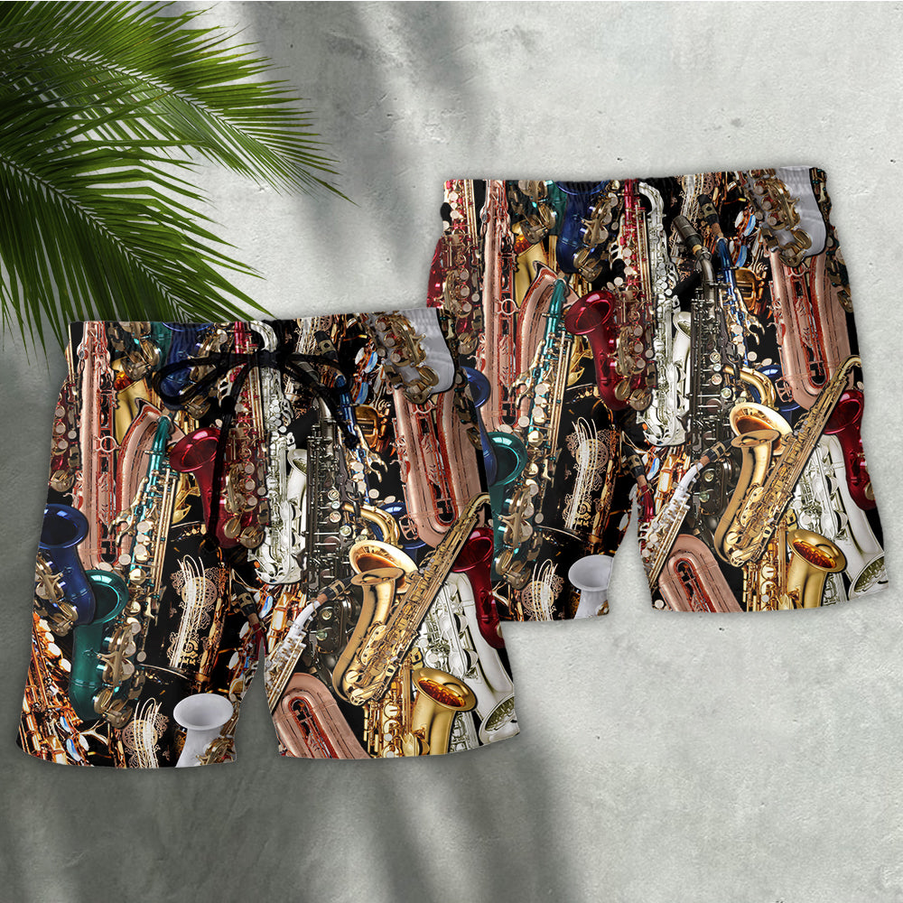 Saxophone Music Is My Therapy Beach Shorts Artwork Detail For Tropical Travel And Everyday Wear