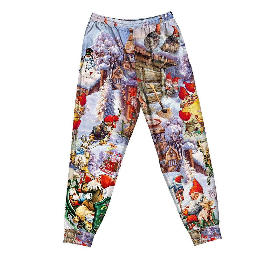 Santa And Christmas Gnomes Short Sleeve Pajamas Set For Holiday Bedtime And Cozy Home Wear
