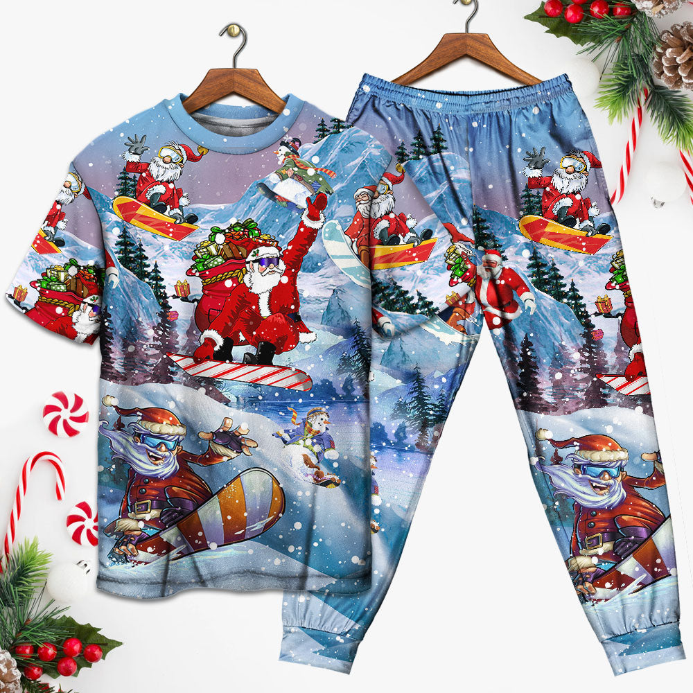 Mountain Snowboarding Christmas Short Sleeve Pajamas Set For Christmas Mornings And Relaxed Lounging