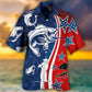 Patriotic American Fishing Star Hawaiian Shirt For Coastal Travel, Casual Events, And Comfortable Summer Wear