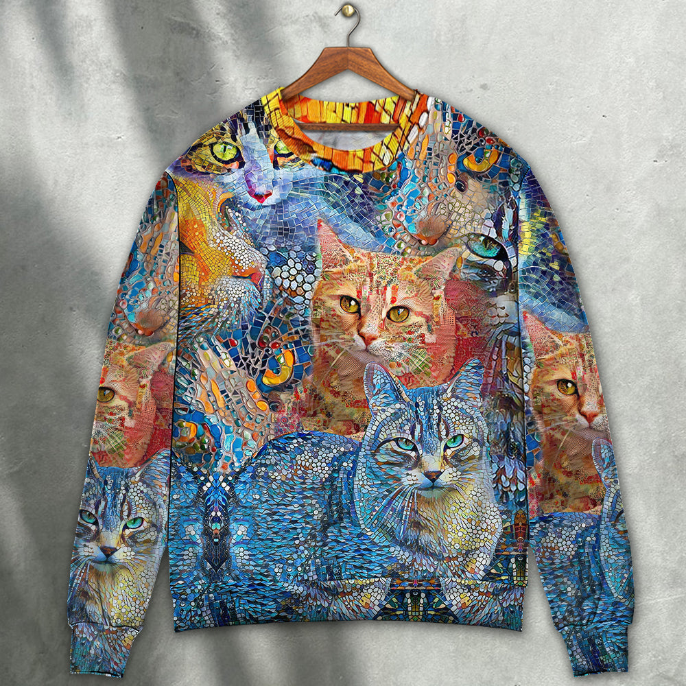 Cat Mosaic Sweater For Animal Lovers Casual Wear Holidays And Thoughtful Gifting