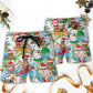 Christmas Aloha Coastal Santa Beach Shorts Pattern Detail For Vacation Style And Comfortable Daily Use