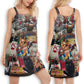 Cat Beautiful Cats Play Poker V-Neck Sleeveless Cami Dress For Outdoor Events And Thoughtful Gifting