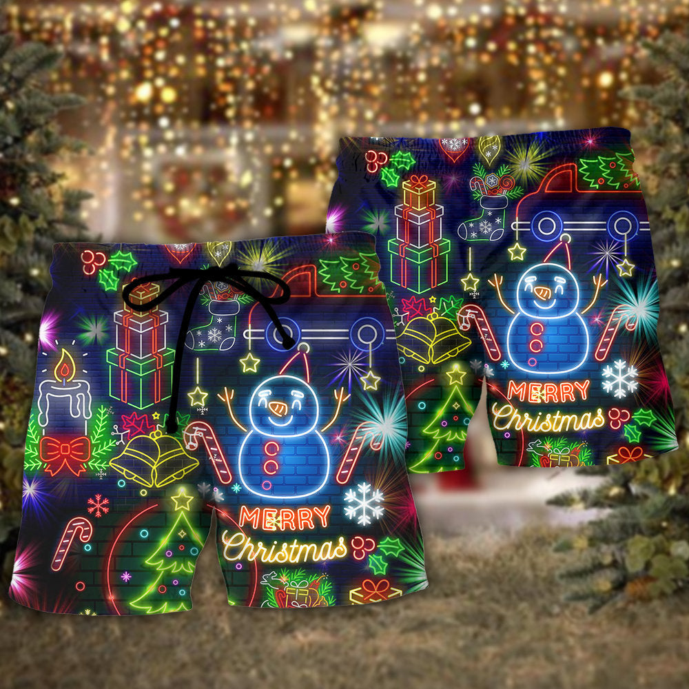 Bright Neon Christmas Lights Beach Shorts Pattern Detail For Sunny Outdoor Activities