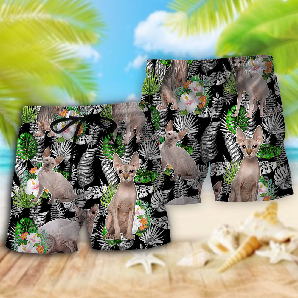 Sphynx Cat Lover Tropical Style Beach Shorts For Beach Days And Resort Travel