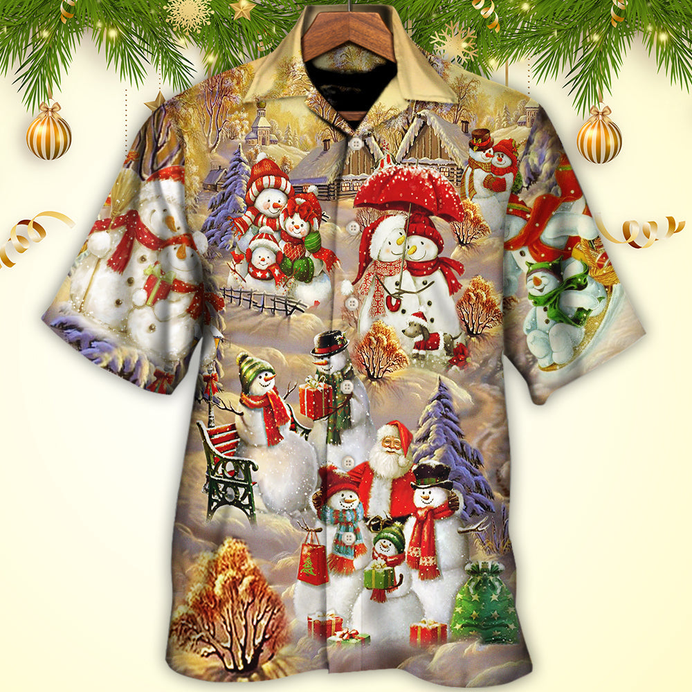 Snowman Christmas Couple Hawaiian Shirt For Poolside Relaxation And Sunny Getaways