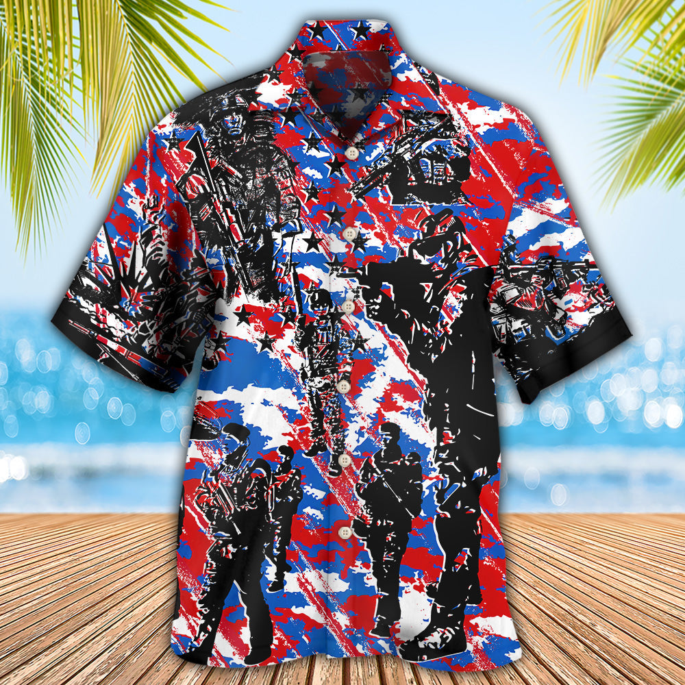 Patriotic Veteran Independence Day Camouflage Hawaiian Shirt Artwork View For Coastal Escapes And Resort Style