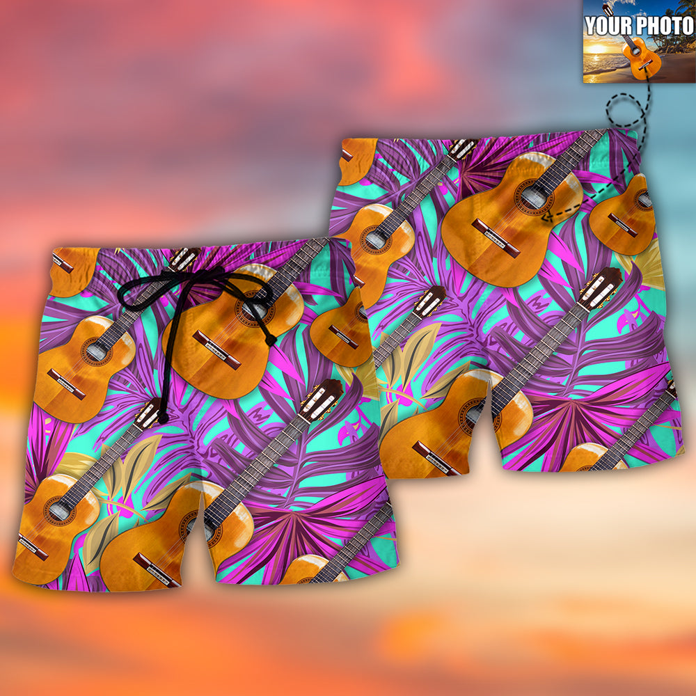 Guitar Love Forever Various Style Personalized Photo Beach Shorts Design View For Comfortable Resort And Beach Styling